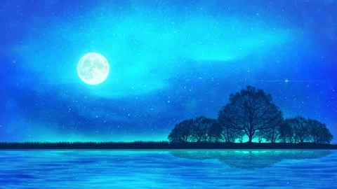 Crescent Moon over sea through parallax forest Stock Footage 306125688
