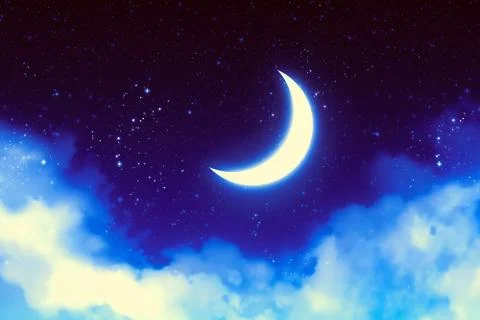 Crescent Moon over Starry Sky Ilustração Stock