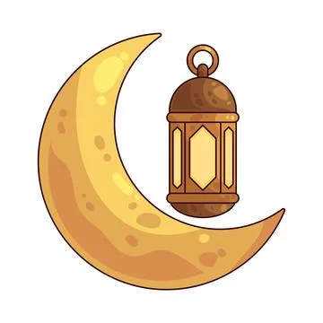 Crescent moon with Ramadan lantern illustration Stock Illustration