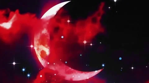 Crescent moon of red and white smoke Stock Footage 245300883