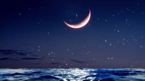 Crescent Moon Reflections on Ocean Stock Footage 311146050