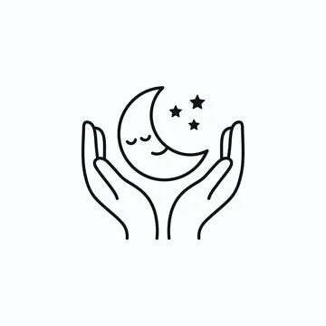 Crescent moon resting between two palms icon for peaceful sleep and relaxat.. Ilustração Stock