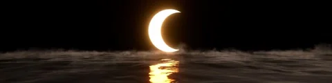 The crescent moon on the sea is reflected in the clouds and mist Video stock 336947880