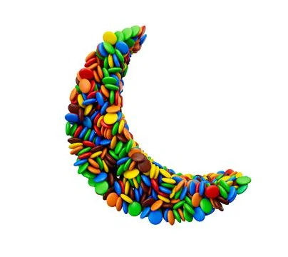 Crescent Moon shape, Eid Ramadan Muslim sign, Chocolate Coated candies 3d illust Stock Illustration