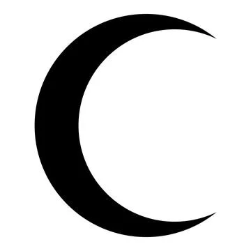Crescent moon shape symbol, black and white silhouette vector illustration Stock Illustration