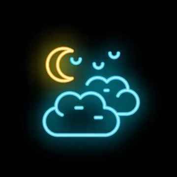 Crescent moon shining over clouds in a neon night sky Stock Illustration