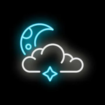 Crescent moon shining over glowing cloud neon sign Ilustração Stock