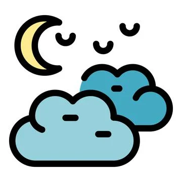 Crescent moon shining over sleeping clouds at night Ilustração Stock