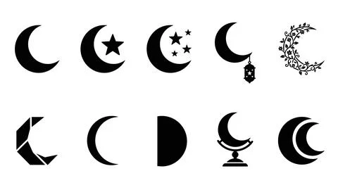 Crescent moon silhouettes collection featuring various lunar phase icons fo.. Stock Illustration