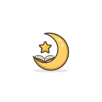 Crescent moon with a star and an open book symbolizes enlightenment and spi.. Stock Illustration