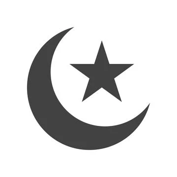 Crescent moon with star icon flat vector on white background Ilustração Stock