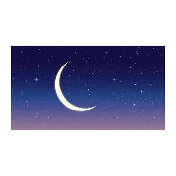 Crescent moon with starry night sky and horizontal lines design イラスト素材
