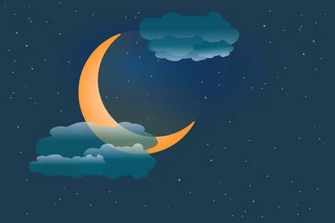 Crescent moon on starry sky background. Dreamy moonlight in night sky. Stock Illustration