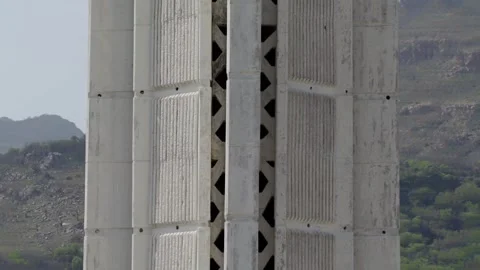 Crescent Moon Structure of a Mosque in Pakistan, Set Against a Mountainous Stock Footage 314456444