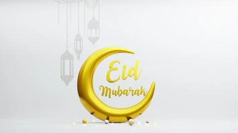 Crescent moon symbol of islam with Eid mubarak Alphabet , 3d rendering Ilustração Stock