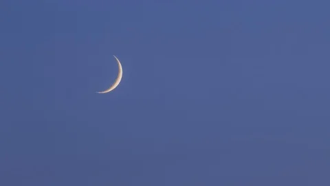Crescent Moon at Twilight Close Up Stock Footage 96087914