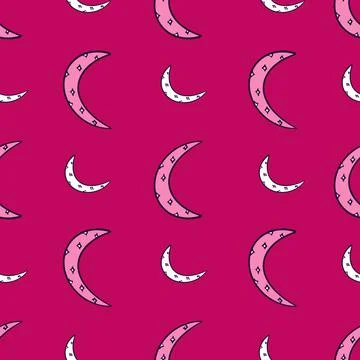 Crescent moon vector repeat pattern design on red background Stock Illustration