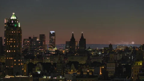 Crescent Moonset Dusk to Night Timelapse Zoom Out Stock Footage 200218668