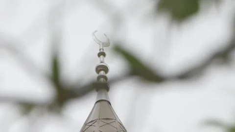 Crescent on the mosque through branches Stock Footage 168310802