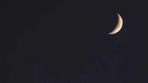 Crescent orange moon closer bright textured Stock Footage 88962345