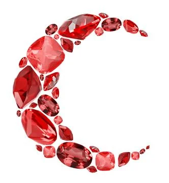 Crescent shape symbol from red ruby gems isolated on white Stock Photos