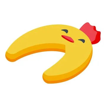 Crescent shaped chick cookie with closed eyes and red crest is smiling Stock Illustration