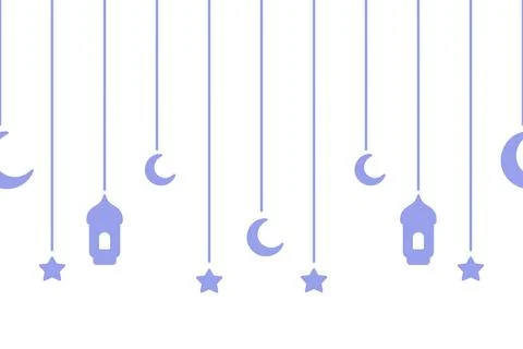 Crescent, star and lantern. Hanging purple decoration for Ramadan. Illustrazione stock