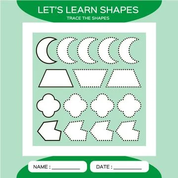 Crescent. Trapezium. Quatrefoil. Polygon. Basic geometric shapes for children Stock Illustration