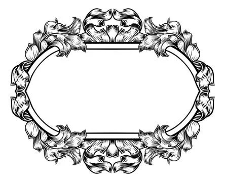 Crest Banner Border Scroll Heraldic Woodcut Frame Stock Illustration