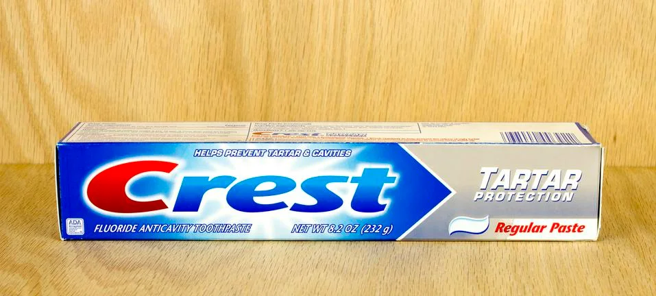 Crest brand toothpaste. 库存照片