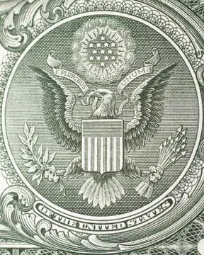 Crest great  eagle on dollar bill Stock Photos