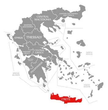 Crete red highlighted in map of Greece Stock Illustration