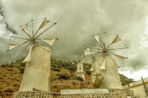 Crete winmils Stock Photos