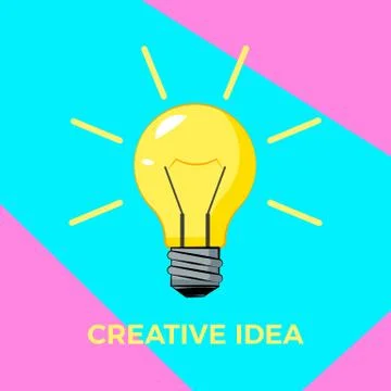 Cretive idea cartoon bulb with rays. Bisiness solution concept. Burning light Stock Illustration