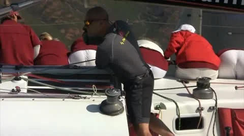 Crew adjusting the sails Stock Footage 10749347