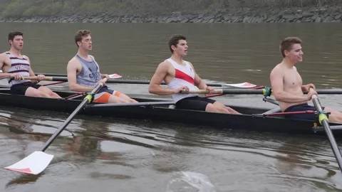 Crew Boat on Hudson River closeup Stock Footage 80620887