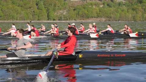 Crew Boats 3 racing close up Stock Footage 80627318