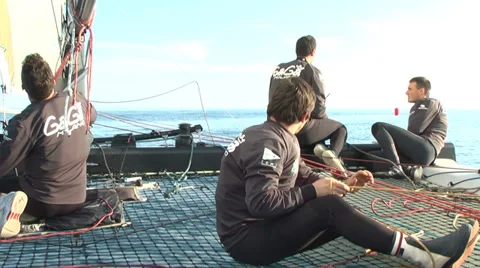 Crew of a catamaran during training Stock Footage 37746861