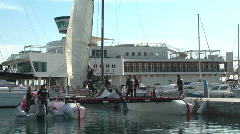 Crew of a catamaran getting ready Stock Footage 37746810
