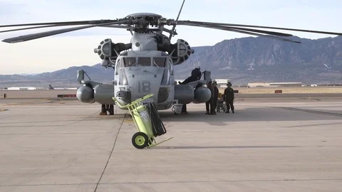 Crew with CH-53 Super Stallion parked Stock Video Pond5