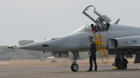 Crew checking fighter plane before take off,Ubon Ratchathani,Thailand Stock Footage 58892085