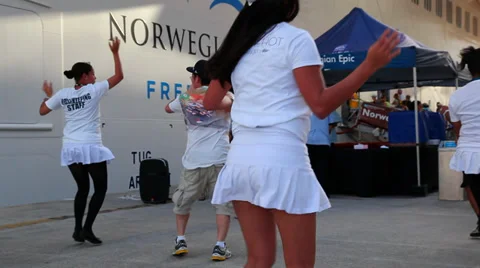 Crew of the cruise ship perform dance to entertain tourists Stock-Footage 37167080