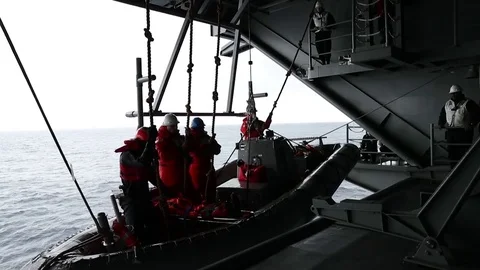 Crew entering hull of USS Gerald R Ford ... | Stock Video | Pond5