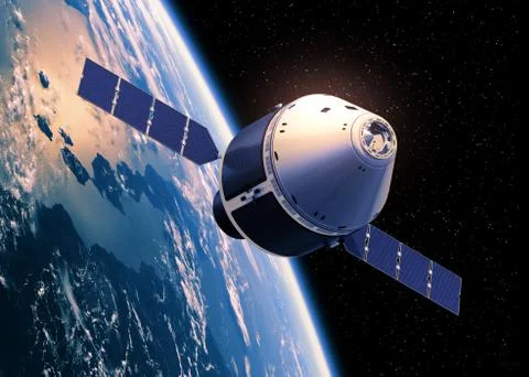 Crew Exploration Vehicle Orbiting Earth Illustrazione stock