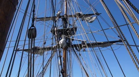 Crew furls the sails of the foremast Stock Footage 63240468