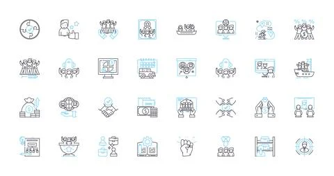 Crew group linear icons set. Unity, Collaboration, Coherence, Organization Stock Illustration
