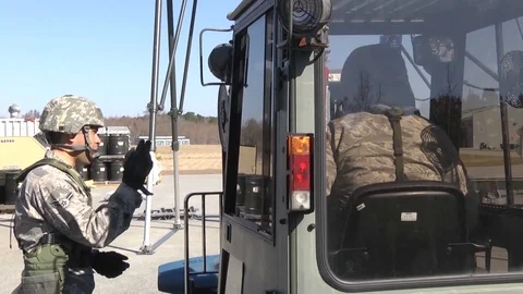 Crew load explosive in forklift at The Air Dominance Center - 2015 Stock Footage 101168768