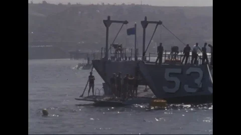 Crew in moored ship in middle of the sea - 1965 Stock Footage 103201899