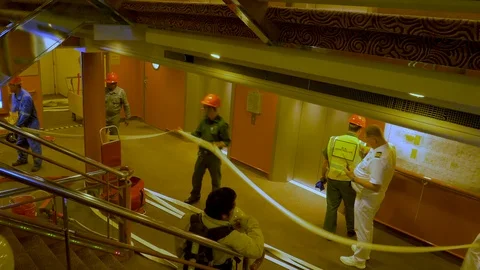 Crew participating in emergency fire drill on cruise ship Video stock 107801140