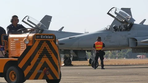 Crew preparing take off f5 fighter plane,Ubon Ratchathani,Thailand Stock Footage 86818974